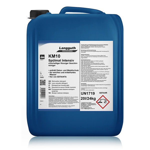 KM10 Spülmat Intensiv chlorhaltiger flüssiger Geschirreiniger 10 Liter Kanister